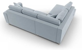 Svetlomodrá zamatová rozkladacia/s úložným priestorom rohová pohovka (ľavý roh/do L) Kyoto – Cosmopolitan Design