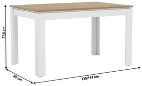 Tempo Kondela Rozkladací stôl, biela/dub wotan 135-184x86 cm, VILGO