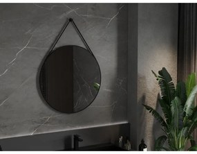 Mexen String, okrúhle kúpeľňové zrkadlo na pásiku 80 cm, farba rámu čierna matná, 9854-080-080-000-70