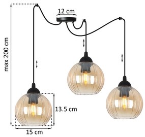 Závesné svietidlo Costa Spider, 3x mdové sklenené tienidlo, b