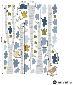 Samolepky na stenu - Vtáčiky v brezovom lese