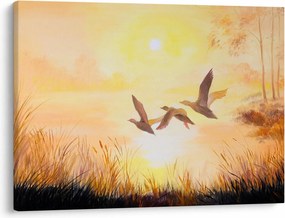 Obraz - Žeriavy pri západe slnka (70x50 cm)