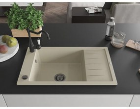 Mexen Elias, granitový drez 795x480x200 mm, 1-komorový a drezová batéria Carla, béžová, 6511-69-670700-70