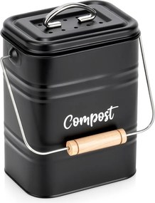 VILDE Kuchynský kompostér s uhlíkovým filtrom, na bio odpad, kovový, čierny, 3,5 l