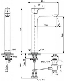 Ideal Standard Connect Air - Umývadlová batéria stojanková vysoká Slim s odtokovou garnitúrou, kartáčovaná zlatá A7025A2