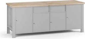 Dielenský pracovný stôl G7, buková škárovka, 2100 x 685 x 840 mm, 4x skrinka, 2 zásuvky, sivá