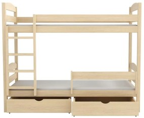 Detská poschodová posteľ z masívu borovice KAJETÁN so šuplíkmi - 200x90 cm - PRÍRODNÁ BOROVICA