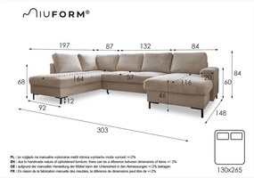 Horčicovožltá zamatová rozkladacia pohovka do "U" Miuform Lofty Lilly, ľavý roh