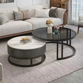 LuxuryForm DESIGN Konferenčný stolík AMARO 80 / 60 cm – biely mramor / sklo (set 2 ks)