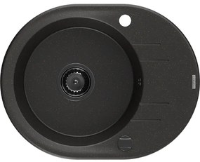 Mexen Kevin, granitový drez 586x458x190 mm, 1-komorový, čierna-zlatá metalíza s čiernym sifónom, 6517581005-75-B