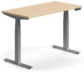 Výškovo nastaviteľný stôl QBUS, rovný, 1200x600 mm, strieborný rám, dub