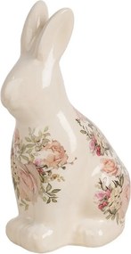 Béžová keramická dekorácia králik s ružami Rosien M - 13*10*22 cm