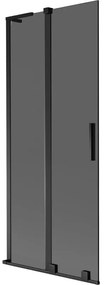 Mexen Velar L, 2-krídlová posuvná vaňová zástena 85 x 150 cm, 8mm šedé sklo, čierna matná, 896-085-003-41-70