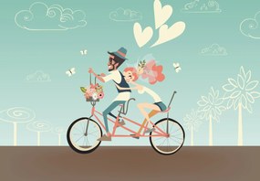 Fototapeta - Zamilovaný pár na bicykli (147x102 cm)