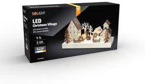 Solight LED vianočná dedinka, 34 x 17 cm, drevo, 4 LED, 2x AA