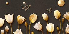 Obraz tulipány so zlatým motívom Varianta: 100x50
