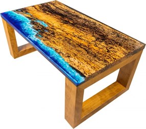 Konferenčný stolík - 91 x 51 cm - špaltovaný buk / epoxidová živica