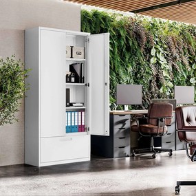 Modulárna kovová multifunkčná skriňa s vysokou zásuvkou biela MEGAN 1950 x 900 x 400 mm