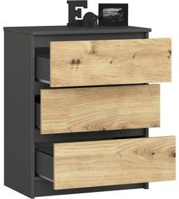 Komoda Kuba 60 cm s 3 zásuvkami grafit/dub artisan