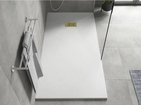 Mexen Hugo, obdĺžniková sprchová vanička SMC 180 x 80 cm, biela, zlatá krytka, 42108018-G