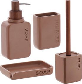 Sada kúpeľňových doplnkov Salva, hnedá/s drevenými prvkami