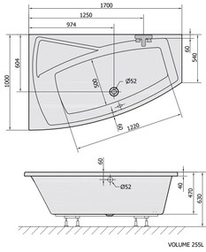 Polysan Polysan, EVIA L asymetrická vaňa 170x100x47cm, biela, 21611