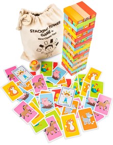 Drevená veža Jenga so zvieratkami