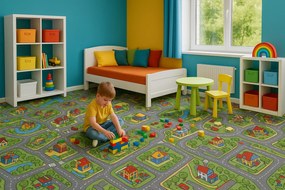Vopi, Detský metrážny koberec Hravé mesto - neúčtujeme odrezky z role, na mieru, šíře 1,33m,1m,2m,3m,4m,na mieru, neúčtujeme odrezky, viacfarebná, filc, detská izba