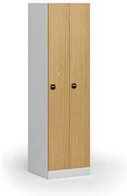 Kovová šatníková skrinka zúžená, 2 oddiely, 1850 x 500 x 500 mm, demont, zámok s čítačkou RFID kariet, laminované dvere, buk