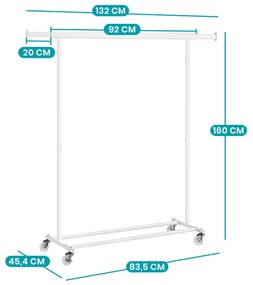 Nastaviteľný pojazdný stojan na oblečenie, biely