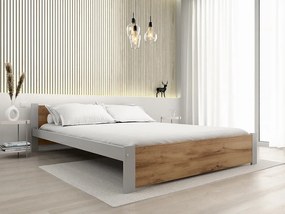 Posteľ IKAROS 140 x 200 cm, dub artisan/sivá Rošt: S latkovým roštom, Matrac: Matrac COCO MAXI 20 cm