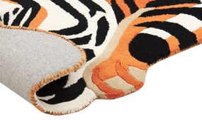 Vlnený detský koberec v tvare tigra 100 x 155 cm oranžový RAJAH Beliani