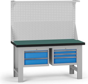 Pracovný stôl do dielne G8 s nadstavbou, 1500 x 750 x 800 mm, 2x kontejner, 5 zásuviek, modrá