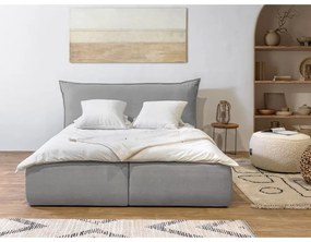 Svetlosivá zamatová čalúnená dvojlôžková posteľ s úložným priestorom s roštom 160x200 cm Jade - Bobochic Paris