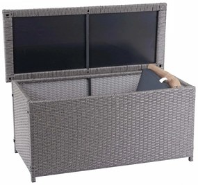 Polyratanový záhradný úložný box HWC-D88 - základná sivá, 63x135x52cm 320l