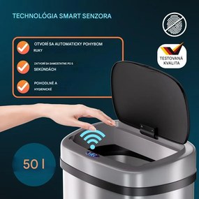 InternetovaZahrada Bezdotykový hranatý odpadkový kôš s USB 50 L - strieborný