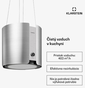 Klarstein Skyfall, digestor, 45 cm, ostrovčekový, 402 m³/h, LED, nehrdzavejúca oceľ, strieborný