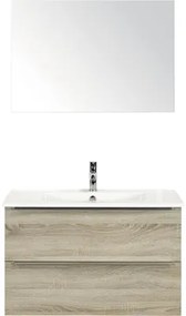 Kúpeľňový nábytkový set Pulse 90 cm s keramickým umývadlom a zrkadlom dub sivý