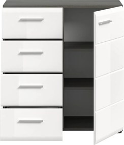 Komoda so zásuvkami Salsa, 80 cm, šedý dub/biela lesk