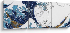 Obraz - Japonská kresba, vlny (s hodinami) (90x30 cm)