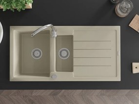 Mexen Andres Granitový drez 1,5-komorový s odkvapkávačom 1000 x 500 mm, béžový, sifón chróm - 6515101510-69