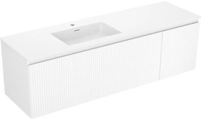 Mexen Rivel, kúpeľňová skrinka 160 cm s ľavým umývadlom Otis, 1S, 1D, drážkovaná, biela matná, 91A23-16047-3-BBFF01-W18L01