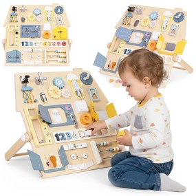 ECOTOYS Veľká drevená senzorická manipulačná tabuľa pre deti vzdelávací panel XL