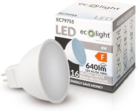 ECOLIGHT LED žiarovka MR16 12V 8W neutrálna biela