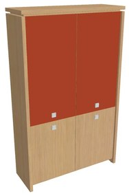 Vysoká skriňa Verno 128 x 46 x 210 cm, kombinované dvere, dub svetlý / oranžová