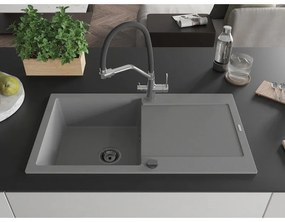 Mexen Leo, 1-komorový granitový drez 900x500x190 mm a drezová batéria Duo, šedá, 6501-71-671701-07-B