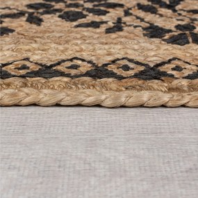 Flair Rugs, Kusový koberec Printed Jute Maisie Natural/Black, 200x290, béžová, chodba / predsieň