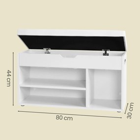 Úložná lavička s vankúšom, čalúnené sedenie na topánky, 30 x 80 x 44 cm, biela