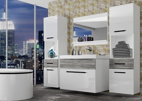 Kúpeľňový nábytok Belini biely lesk / šedý antracit Glamour Wood + umývadlo + zrkadlo  ROD PM 6/0/W/WGW1/0/ZW