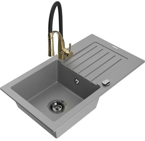 Mexen Pablo, 1-komorový granitový drez 752x436x161 mm a drezová batéria Aster, šedá, 6510-71-73450-57-B